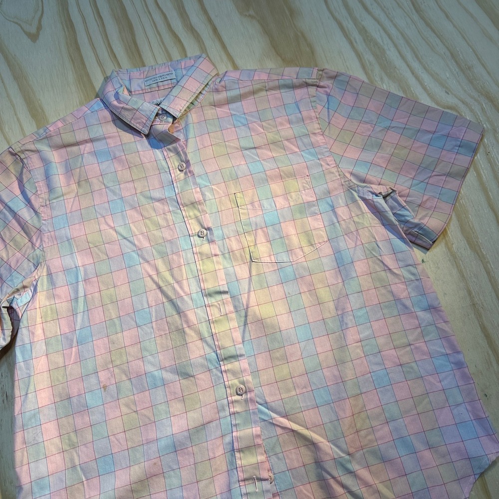 Kimberly by Bayard Vintage Pastel Plaid Short Sleeve Button Down Shirt Size 12